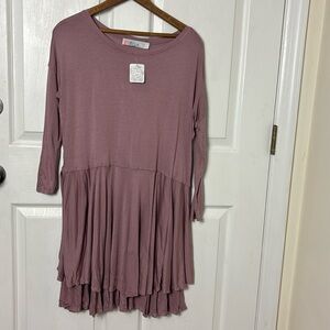 NEW NWT FREE PEOPLE BEACH pink Oversized long sleeve tunic mini dress size XS